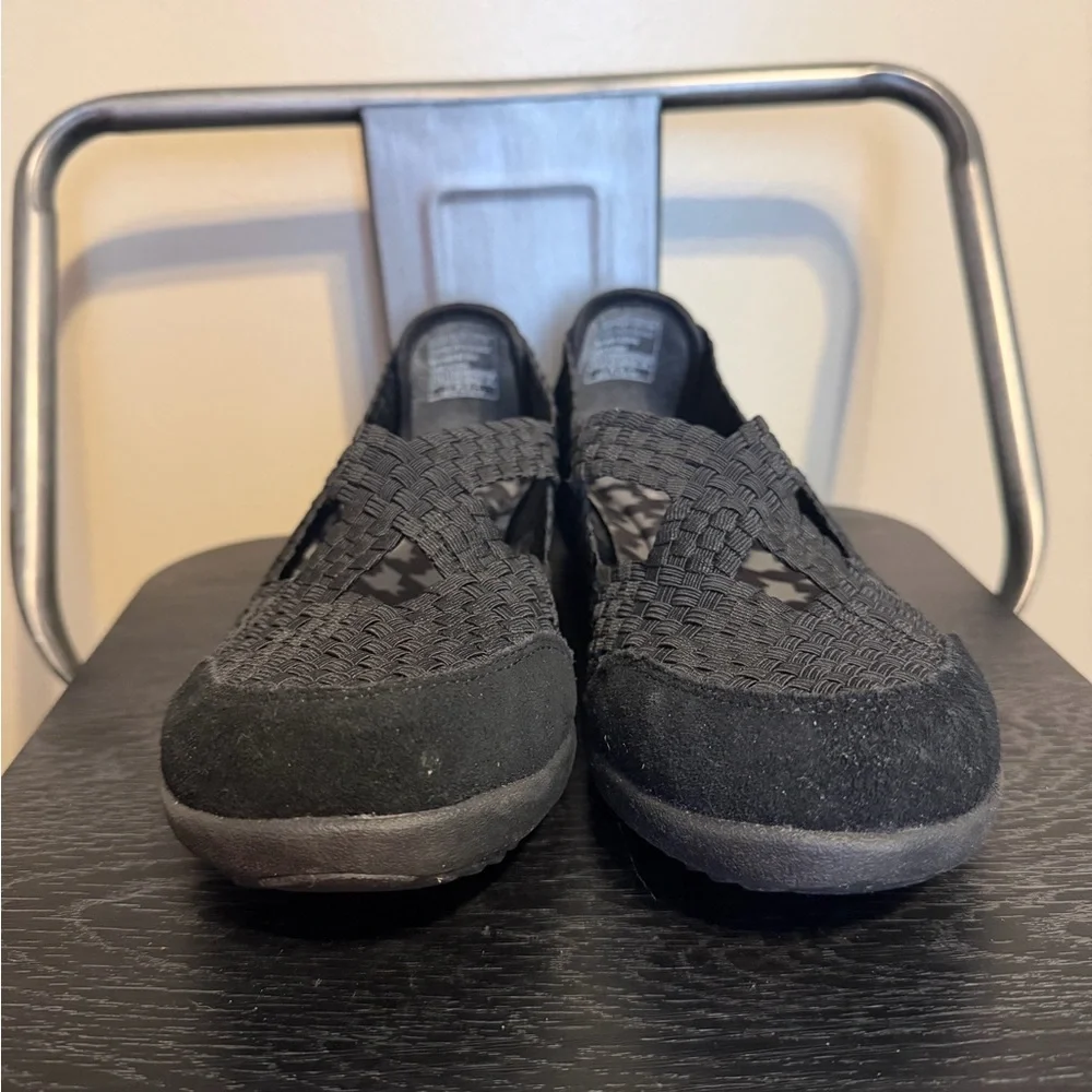 Skechers Woven Mary Jane Flats Black Stretch Comfort Shoes Women’s 7.5